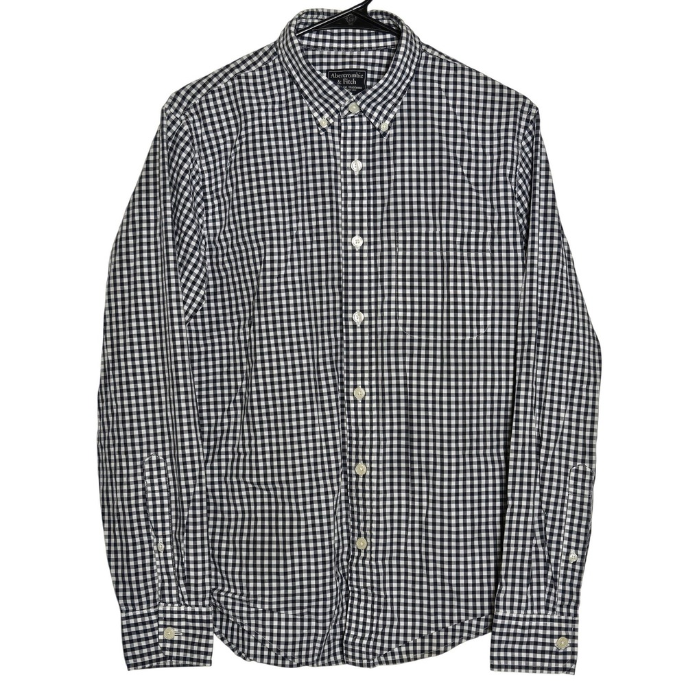 Abercrombie & Fitch Mens Blue Plaid Long Sleeve Button Shirt Medium Preppy Fall